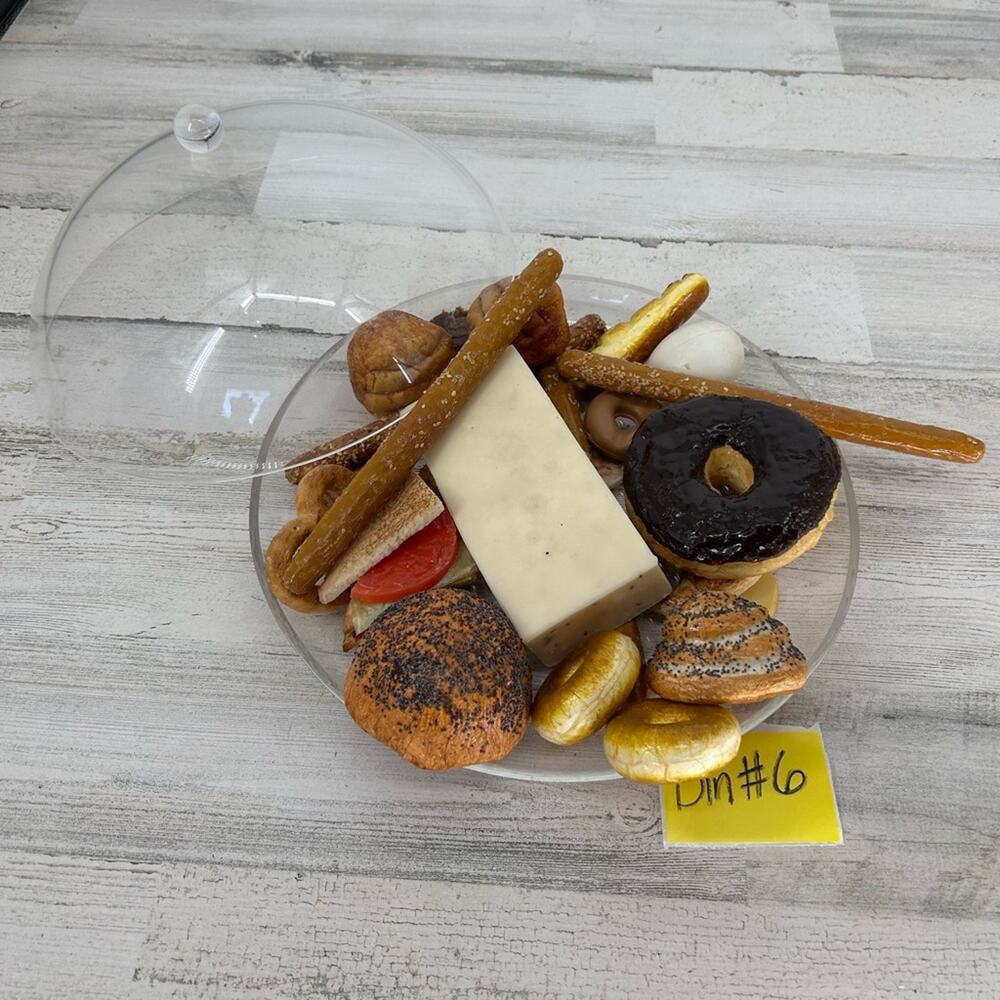 Faux Food Display Food With Tray And Cover Pretzels Cheese Doughnut